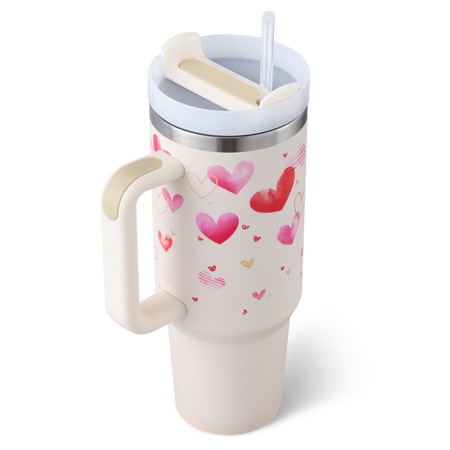 40oz Stainless Steel Tumbler with Straw & Handle