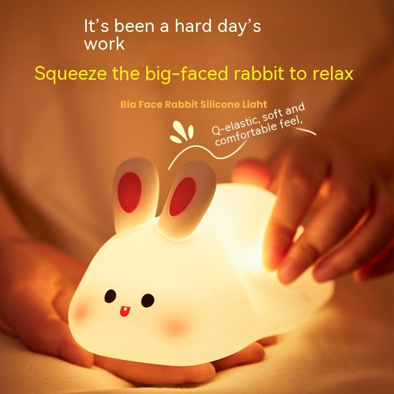 Cute Big Face Rabbit Silicone Night Light Christmas Gift Bedside Lamp Home Decor