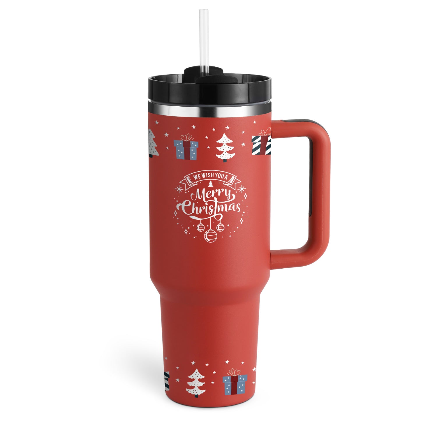 40oz Stainless Steel Tumbler with Straw & Handle