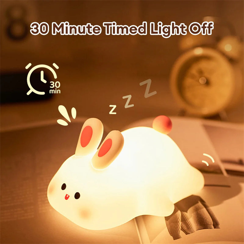 Cute Big Face Rabbit Silicone Night Light Christmas Gift Bedside Lamp Home Decor