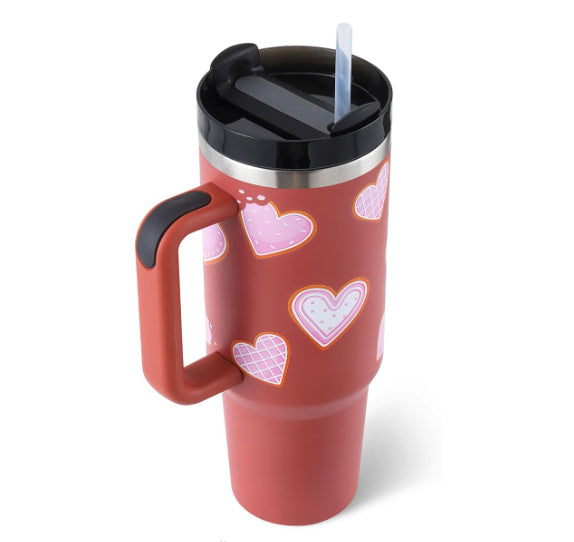 40oz Stainless Steel Tumbler with Straw & Handle