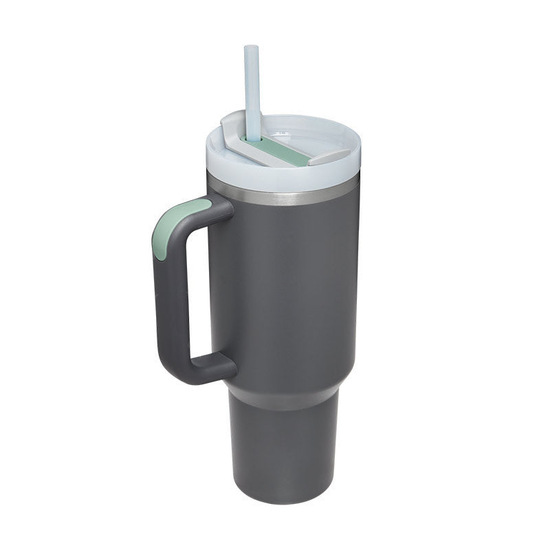40oz Stainless Steel Tumbler with Straw & Handle