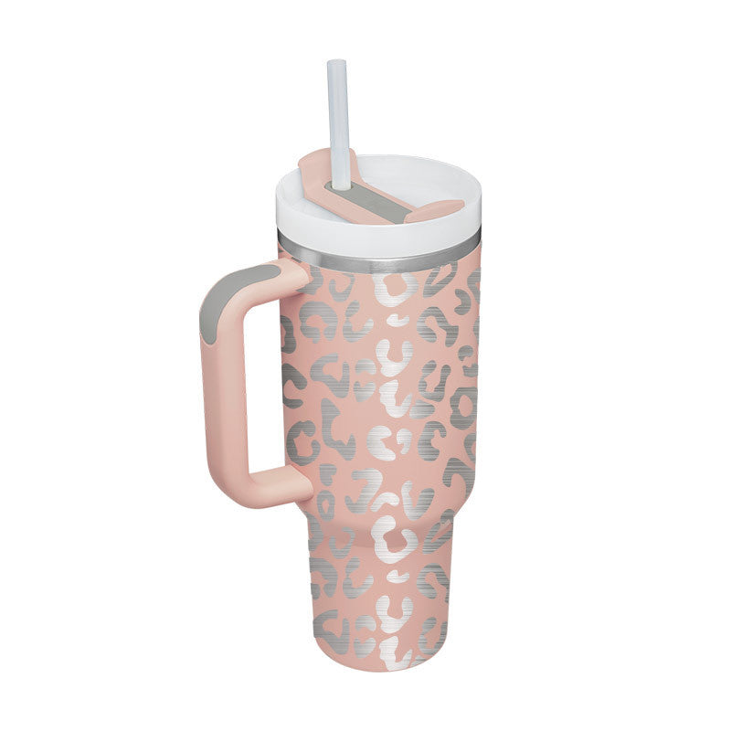 40oz Stainless Steel Tumbler with Straw & Handle