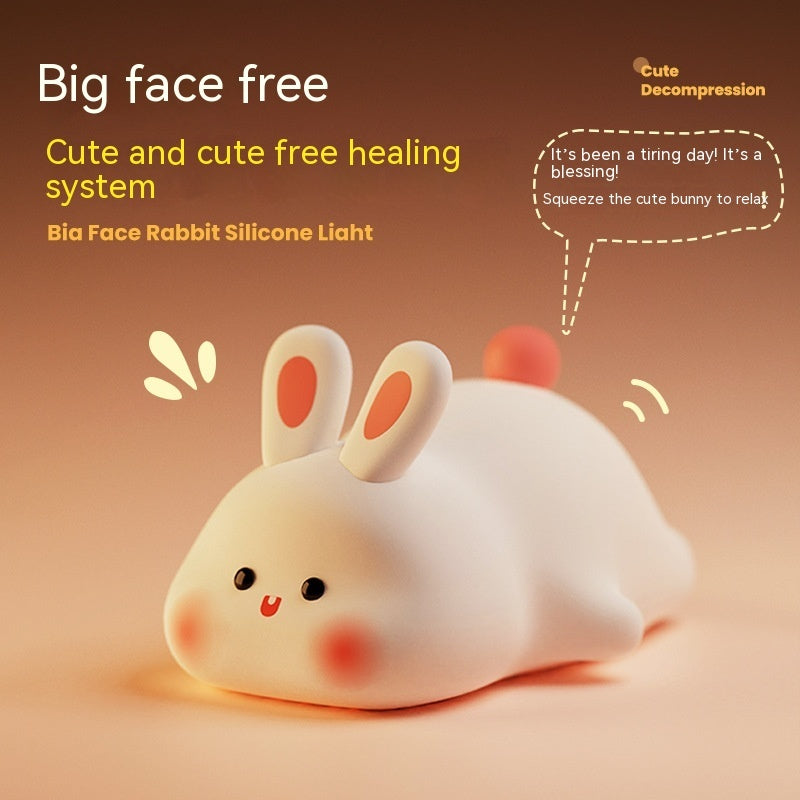 Cute Big Face Rabbit Silicone Night Light Christmas Gift Bedside Lamp Home Decor