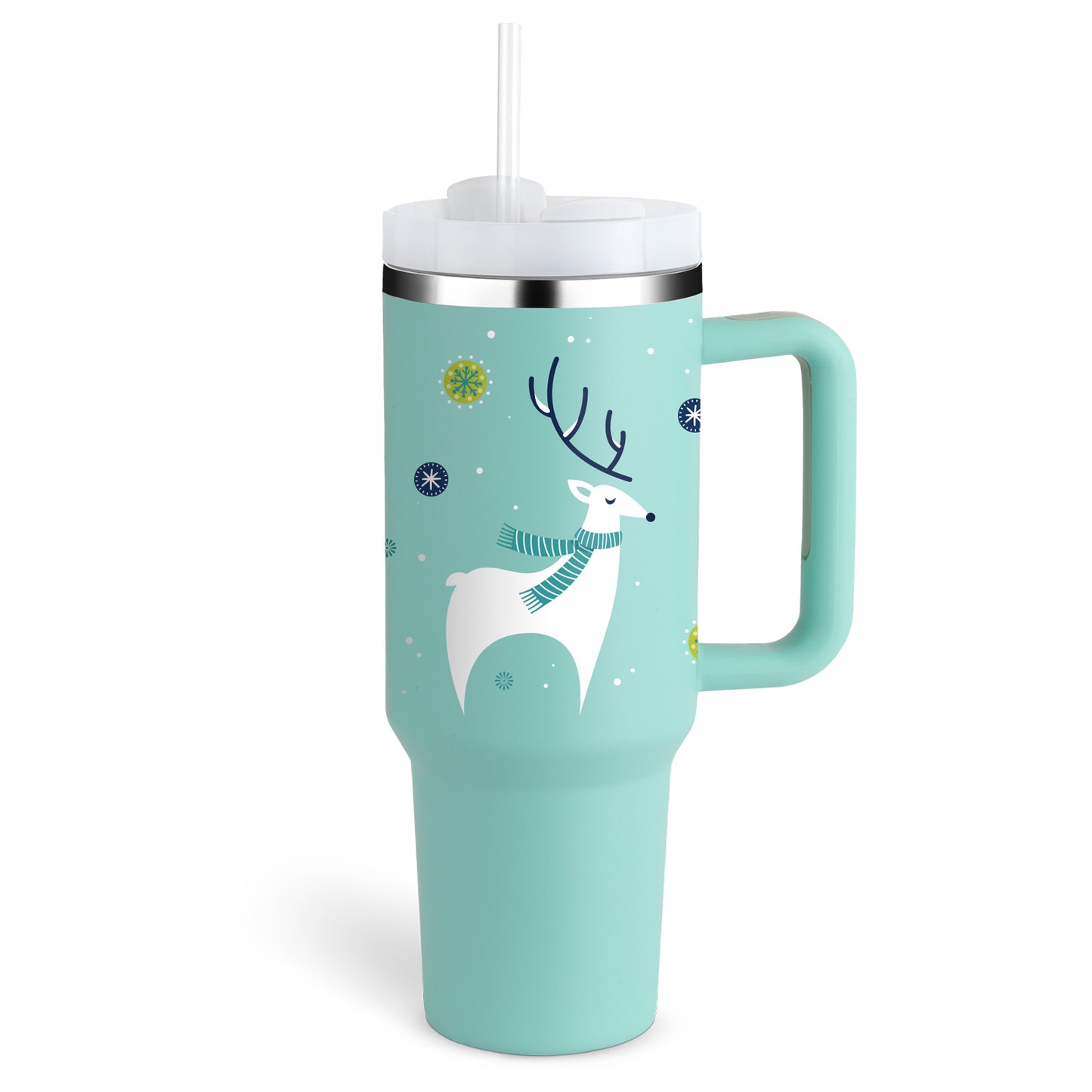 40oz Stainless Steel Tumbler with Straw & Handle