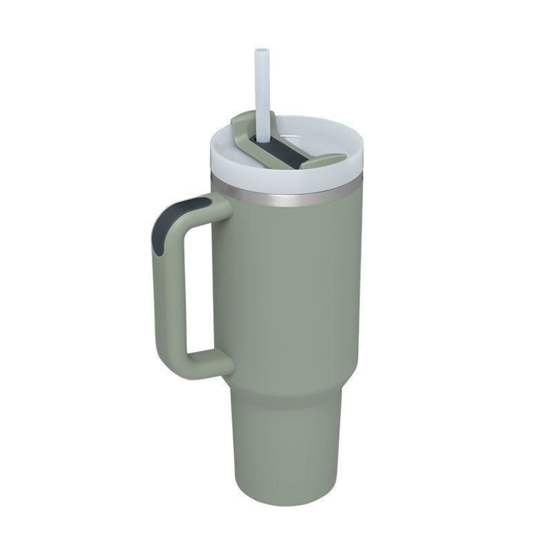 40oz Stainless Steel Tumbler with Straw & Handle