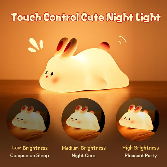 Cute Big Face Rabbit Silicone Night Light Christmas Gift Bedside Lamp Home Decor