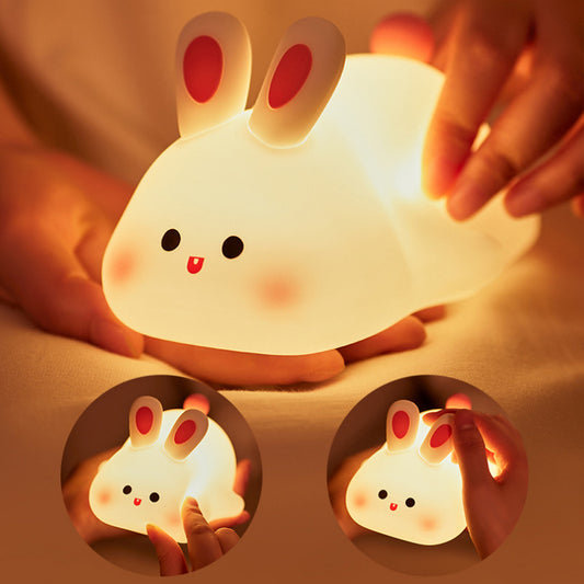 Cute Big Face Rabbit Silicone Night Light Christmas Gift Bedside Lamp Home Decor