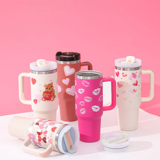 40oz Stainless Steel Tumbler with Straw & Handle