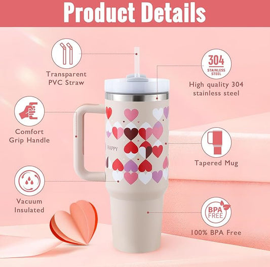 40oz Stainless Steel Tumbler with Straw & Handle